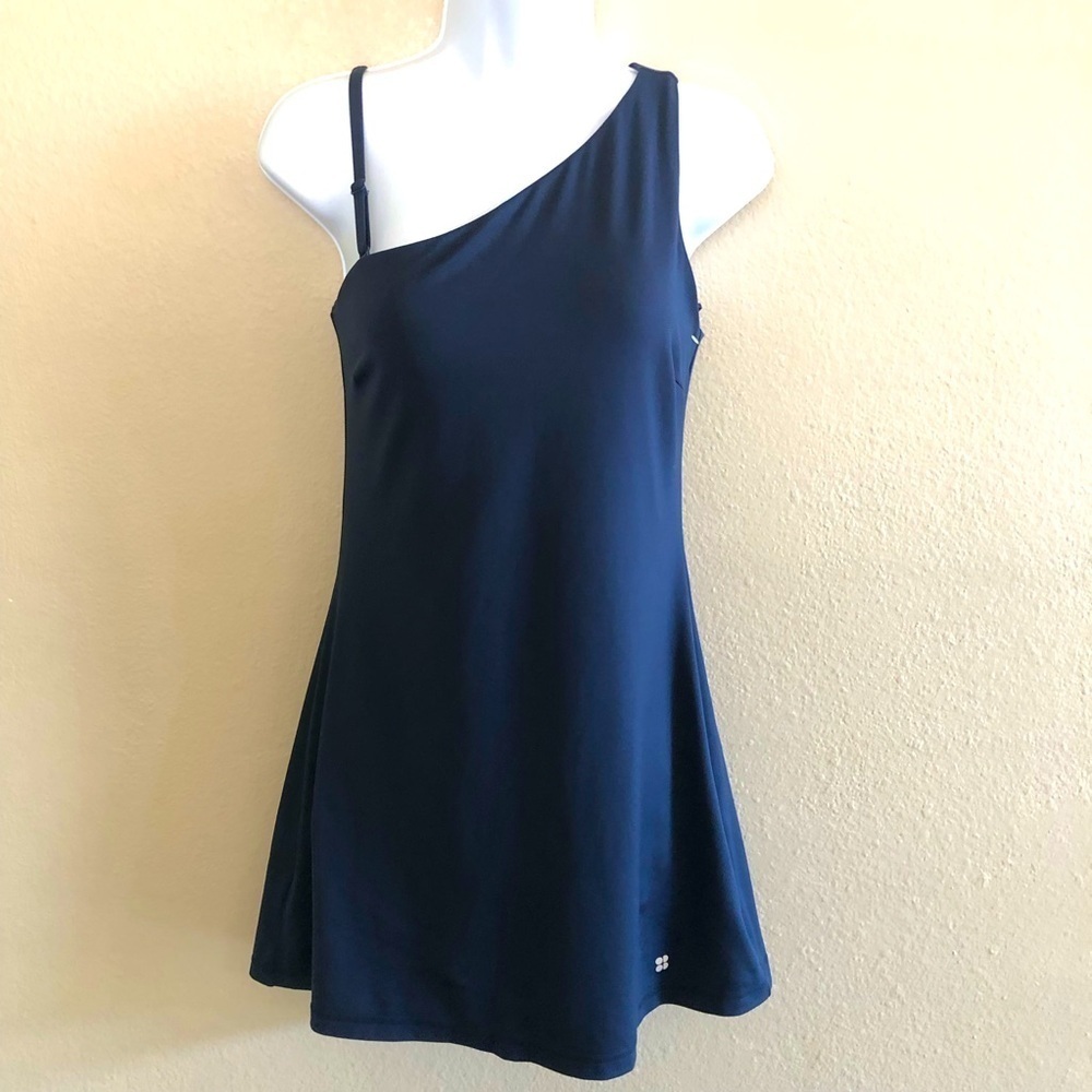 Sweaty Betty All Around One-Shoulder Built-in Shorts Asymmetric Mini Sport Dress
